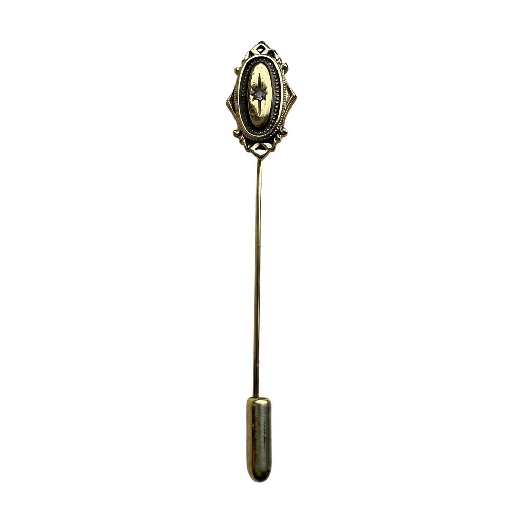 Vintage Avon Gold Tone Victorian Style Stick Pin Faux Diamond Accent Lapel Pin